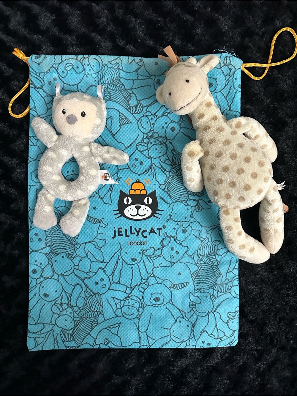Little Jellycat bundle of owl & giraffe rattles